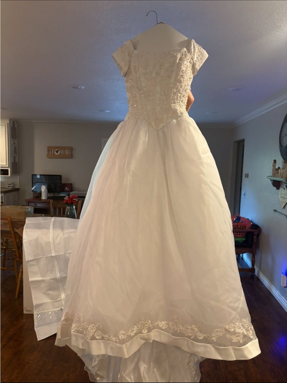 David's Bridal Embroidered Off Shoulder Wedding Dress